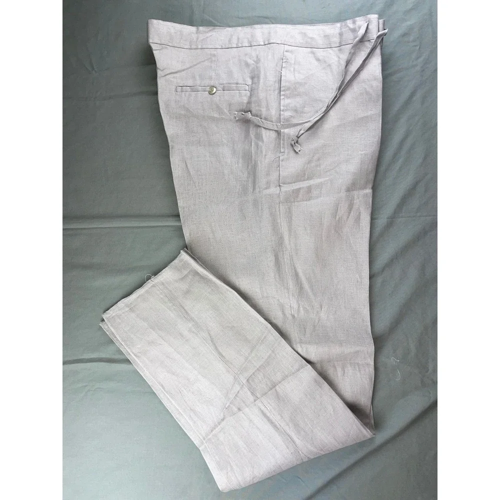 Bahaia Sol 100% Linen Chino Style Pants w/ Drawstring. Platinum Gray, 38. NWT!! - Picture 2 of 9